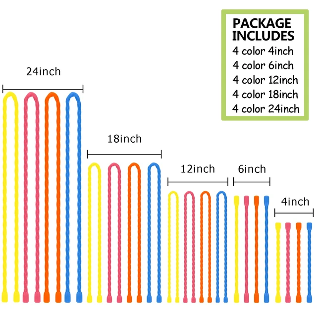 Alt view image 2 of 7 - 20Pcs 4-24inch Silicone Cable Ties Reusable Steel-Core Silicone Twist Ties Colorful Cable Tie Straps for Bundling and Organizing Bendable Holder Strap for Indoor and Out All Purpose, 4 Colors