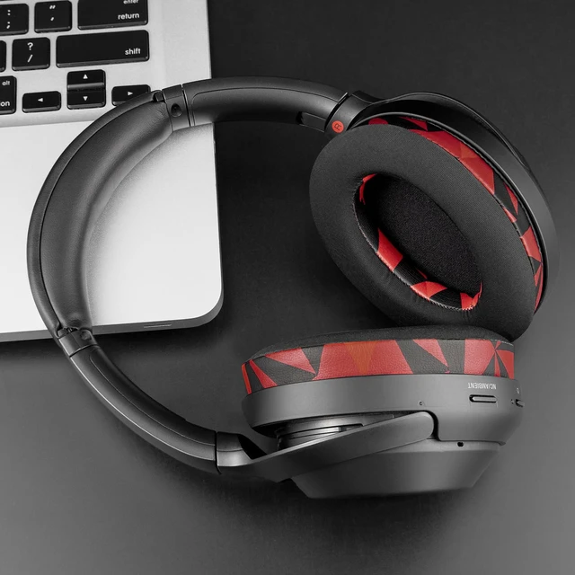 Alt view image 2 of 7 - Cooling-Gel Earpads Replacement for Sony WH-1000XM4 (WH1000XM4) Headphones, Ear Pads Cushions with High-Density Noise Isolation Foam, Added Thickness, Without Affecting Sensor - Red Storm