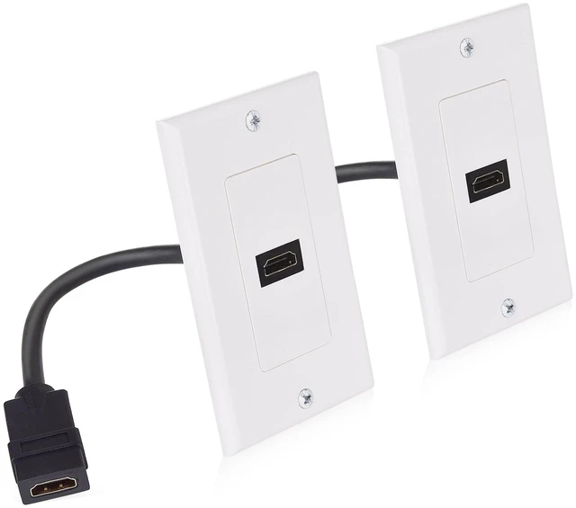 Main image of 2-Pack 1-Port 4K HDMI Wall Plate, White 4K@60Hz UHD ARC and Ethernet Pass-Thru Support