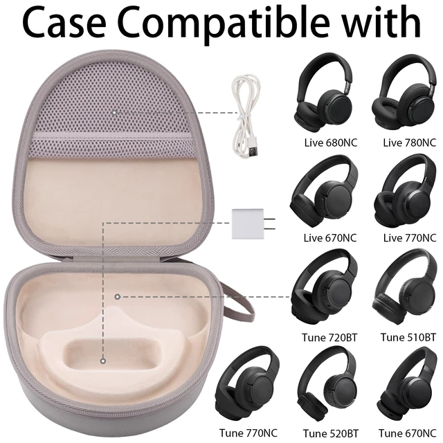 Alt view image 2 of 7 - Hard Case for JBL Tune 720BT 520BT 770NC 670NC 510BT, Sand Travel Case Compatible with JBL Live 770NC 780NC 680NC 670NC Headphones. Hard EVA Shell with Soft Velvet Lining. Case Only