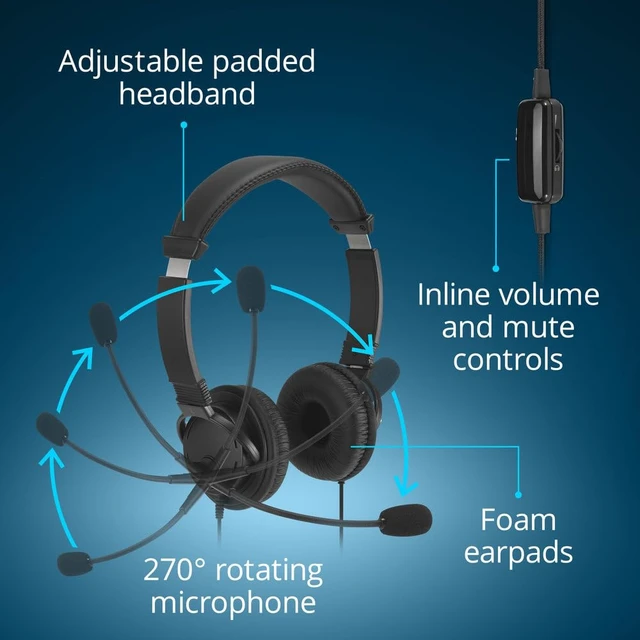 Alt view image 3 of 7 - Classic EQ USB-C Headset with Mic and Volume Control, 6 ft (1.8m) Nylon Braided Cord, for School, Kids, Adults, Padded Adjustable Headband, Black (K97464WW)