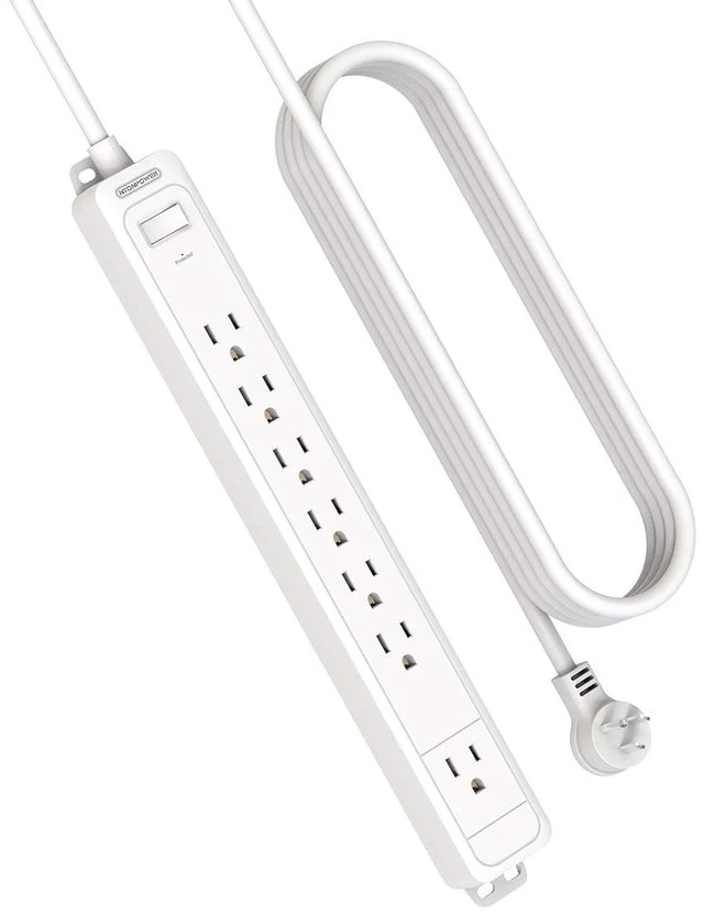 Main image of Surge Protector Power Strip, Flat Plug Power Strip Long Cord, 15 ft Long Extension Cord, 7 Outlets Desktop Charging Station, 1080 Joule, 15 A Circuit Breaker for Home, Office White