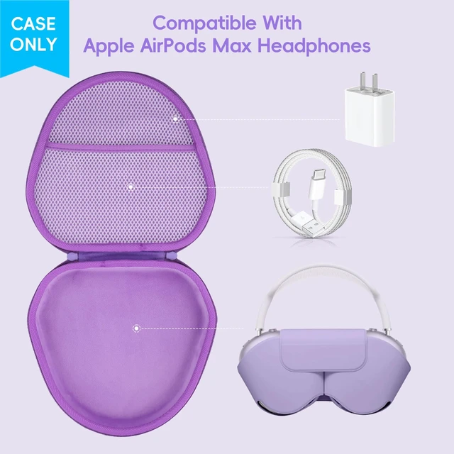 Alt view image 3 of 7 - Case for Apple Airpods Max/Max 2 Wireless Over-Ear Headphones,Purple EVA Hard Shell, Mesh Pocket Accessory Storage, Travel-Ready Portable Storage for Apple Airpods Max 2 Headphones