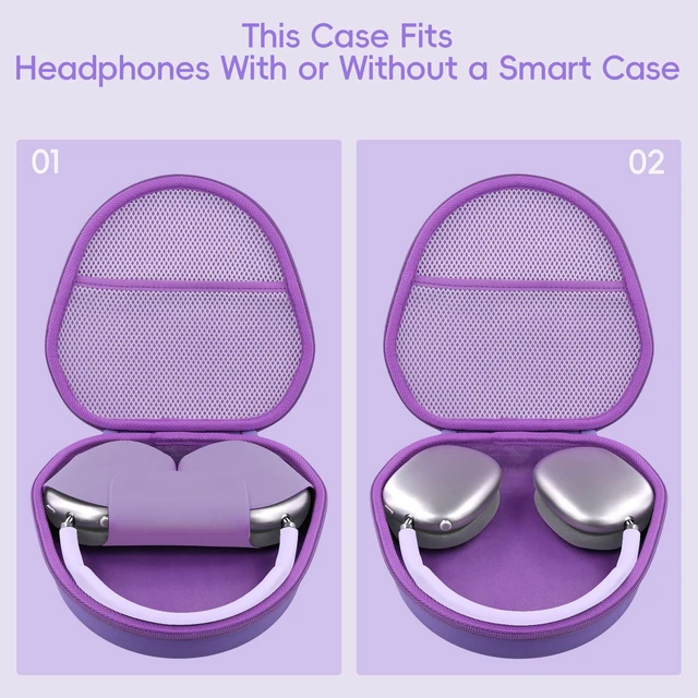 Alt view image 7 of 7 - Case for Apple Airpods Max/Max 2 Wireless Over-Ear Headphones,Purple EVA Hard Shell, Mesh Pocket Accessory Storage, Travel-Ready Portable Storage for Apple Airpods Max 2 Headphones