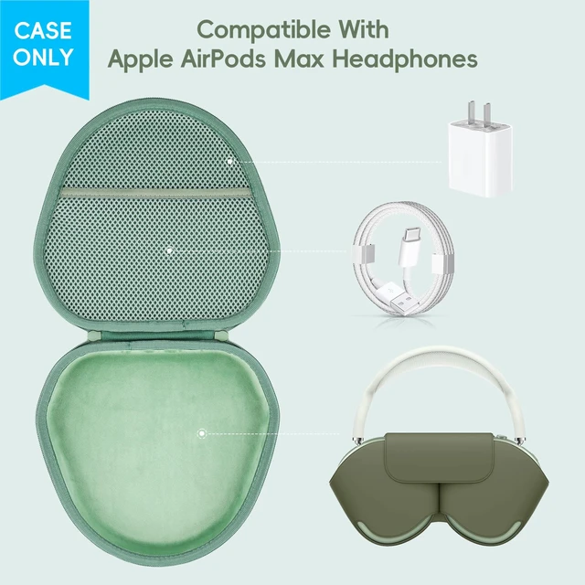 Alt view image 3 of 7 - Case for Apple Airpods Max/Max 2 Wireless Over-Ear Headphones,Green EVA Hard Shell, Mesh Pocket Accessory Storage, Travel-Ready Portable Storage for Apple Airpods Max 2 Headphones