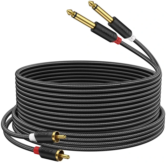 Main image of RCA to 1/4" Stereo Audio Interconnect Cable, 15 Feet Dual 1/4 inch TS to 2RCA Cable with Nylon Braided Jacket, Gold-Plated Plugs and Dual Shielding for Mixers, Amps and Hi-Fi