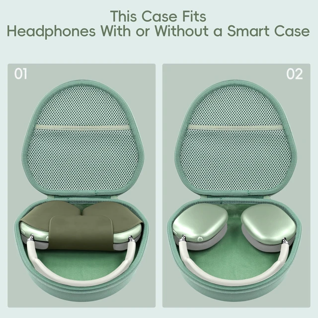 Alt view image 7 of 7 - Case for Apple Airpods Max/Max 2 Wireless Over-Ear Headphones,Green EVA Hard Shell, Mesh Pocket Accessory Storage, Travel-Ready Portable Storage for Apple Airpods Max 2 Headphones