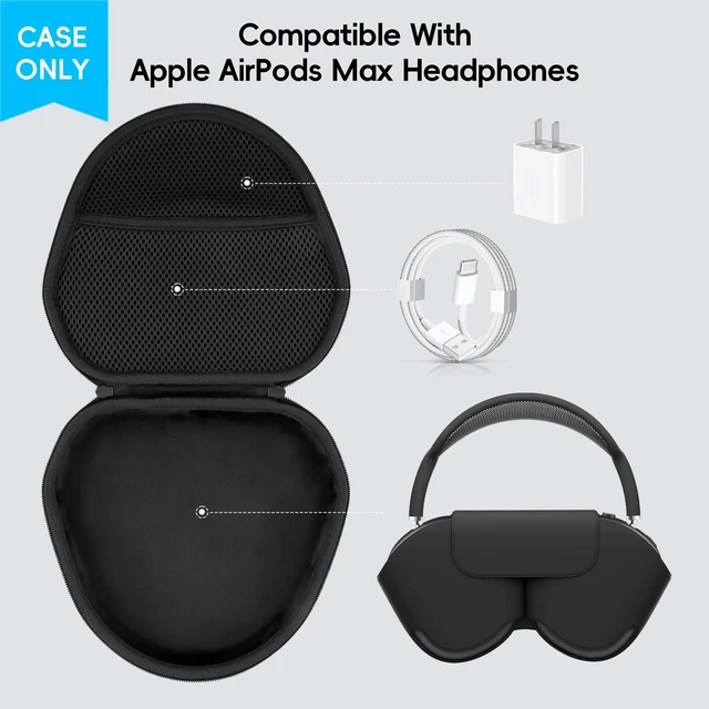 Alt view image 3 of 7 - Case for Apple Airpods Max/Max 2 Wireless Over-Ear Headphones,Black EVA Hard Shell, Mesh Pocket Accessory Storage, Travel-Ready Portable Storage for Apple Airpods Max 2 Headphones