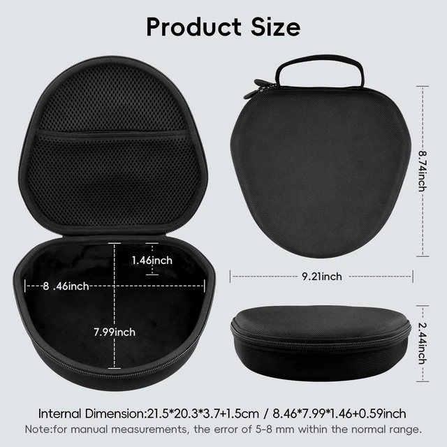 Alt view image 5 of 7 - Case for Apple Airpods Max/Max 2 Wireless Over-Ear Headphones,Black EVA Hard Shell, Mesh Pocket Accessory Storage, Travel-Ready Portable Storage for Apple Airpods Max 2 Headphones