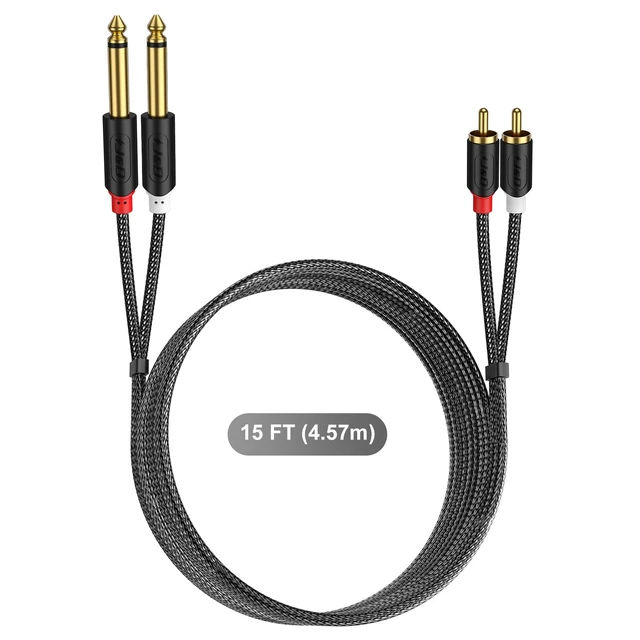 Alt view image 7 of 7 - RCA to 1/4" Stereo Audio Interconnect Cable, 15 Feet Dual 1/4 inch TS to 2RCA Cable with Nylon Braided Jacket, Gold-Plated Plugs and Dual Shielding for Mixers, Amps and Hi-Fi