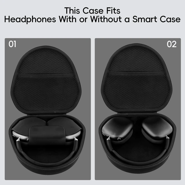 Alt view image 7 of 7 - Case for Apple Airpods Max/Max 2 Wireless Over-Ear Headphones,Black EVA Hard Shell, Mesh Pocket Accessory Storage, Travel-Ready Portable Storage for Apple Airpods Max 2 Headphones