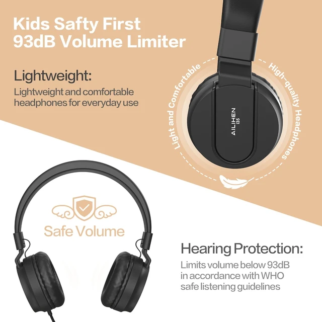 Alt view image 3 of 7 - Classroom Headphones Bulk 10 Pack - Kids Headphones with Mic for School 93dB Volume Limited On-Ear Wired Headset with Microphone, Durable 3.5mm Jack for Class Set Library Computer (Black)