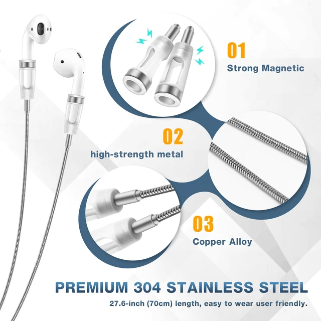 Alt view image 5 of 7 - Anti-Lost Neck Strap for Airpods, Strong Magnetic Necklace Holder String, Sports Lanyard for Headphone Compatible with AirPods 1&2 /3rd /Pro/Pro 2 S Silver