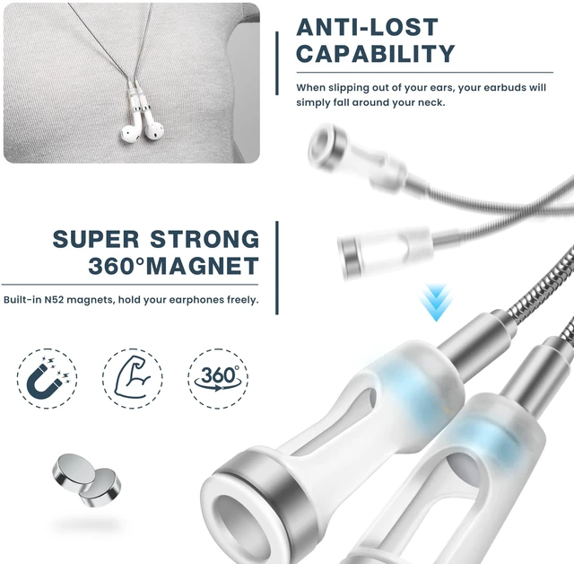 Alt view image 6 of 7 - Anti-Lost Neck Strap for Airpods, Strong Magnetic Necklace Holder String, Sports Lanyard for Headphone Compatible with AirPods 1&2 /3rd /Pro/Pro 2 S Silver