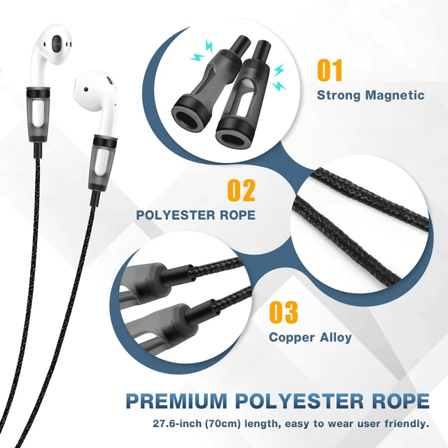 Alt view image 4 of 7 - Anti-Lost Neck Strap for Airpods, Strong Magnetic Necklace Holder String, Sports Lanyard for Headphone Compatible with AirPods 1&2 /3rd /Pro/Pro 2 Black