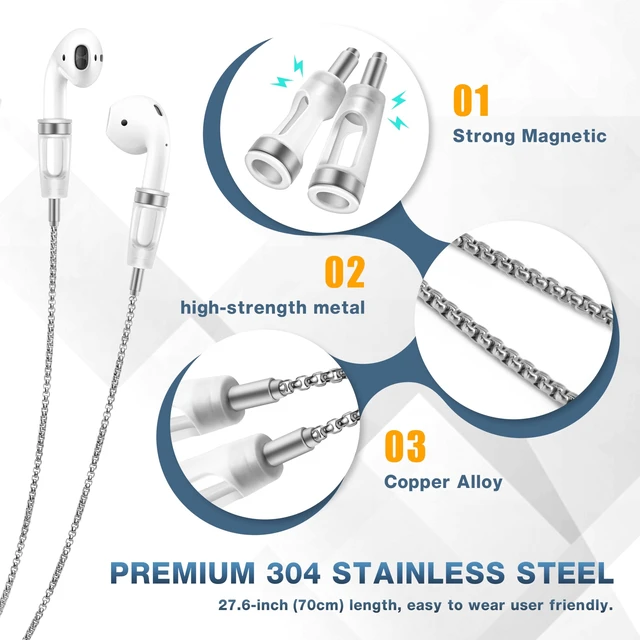 Alt view image 5 of 7 - Anti-Lost Neck Strap for Airpods, Strong Magnetic Necklace Holder String, Sports Lanyard for Headphone Compatible with AirPods 1&2 /3rd /Pro/Pro 2 o Silver
