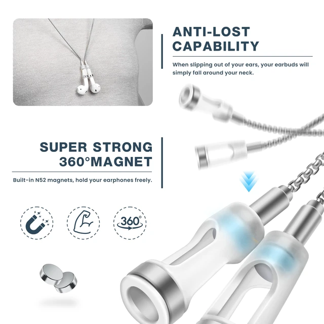 Alt view image 7 of 7 - Anti-Lost Neck Strap for Airpods, Strong Magnetic Necklace Holder String, Sports Lanyard for Headphone Compatible with AirPods 1&2 /3rd /Pro/Pro 2 o Silver
