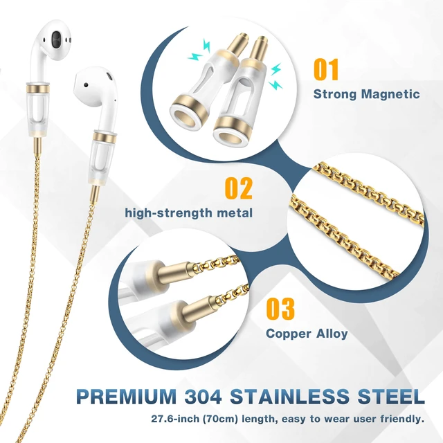 Alt view image 5 of 7 - Anti-Lost Neck Strap for Airpods, Strong Magnetic Necklace Holder String, Sports Lanyard for Headphone Compatible with AirPods 1&2 /3rd /Pro/Pro 2 O Gold