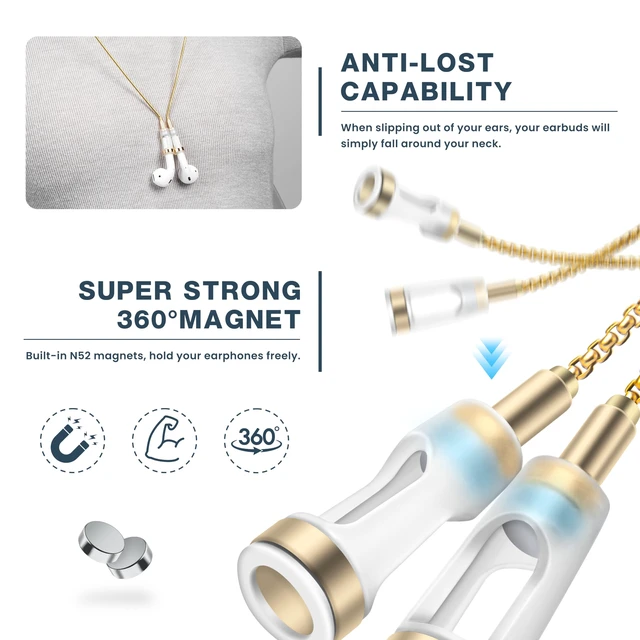 Alt view image 6 of 7 - Anti-Lost Neck Strap for Airpods, Strong Magnetic Necklace Holder String, Sports Lanyard for Headphone Compatible with AirPods 1&2 /3rd /Pro/Pro 2 O Gold