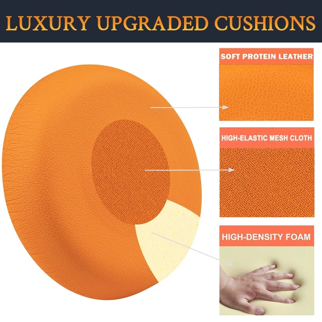 Alt view image 3 of 4 - Earpads Replacement for Jabra Evolve 75(75UC 75MS 75SE) Stereo Wireless Bluetooth Headset, Ear Pads Cushions with Soft Protein Leather, High-Density Noise Isolation Foam - Orange