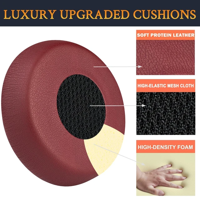 Alt view image 3 of 4 - Earpads Replacement for Jabra Evolve 75(75UC 75MS 75SE) Stereo Wireless Bluetooth Headset, Ear Pads Cushions with Soft Protein Leather, High-Density Noise Isolation Foam - Burgundy