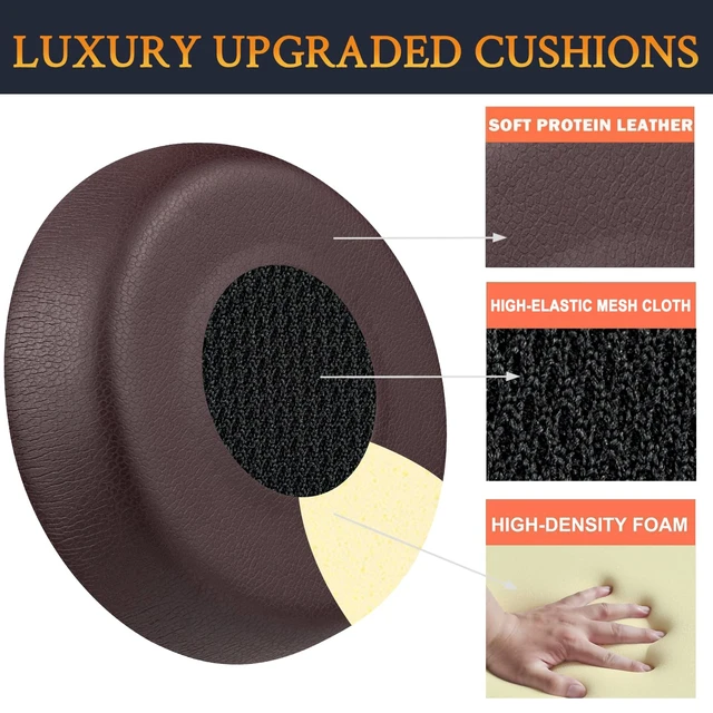 Alt view image 3 of 4 - Earpads Replacement for Jabra Evolve 75(75UC 75MS 75SE) Stereo Wireless Bluetooth Headset, Ear Pads Cushions with Soft Protein Leather, High-Density Noise Isolation Foam - Coffee