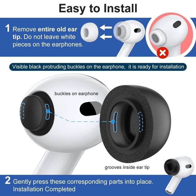 Alt view image 3 of 7 - Memory Foam Ear Tips for AirPods Pro 3, Earbuds Replacement Tip 5 Pairs Secure Fit, Comfortable, Better Noise Canceling, Buds Replacement Foam Tip with Portable Storage Box (XXS/XS/S/M/L, 5 Sizes)