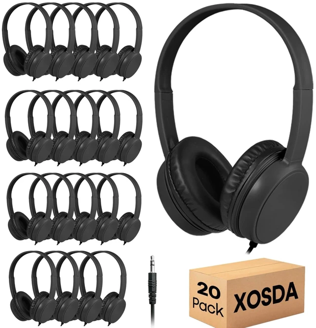 Main image of Classroom Headphones Bulk 20 Pack for for Kids Students K-12, Wholesale School Durable Wired Earphones for Teachers Teens Chromebook Computer Laptop(LS30,20 Black)