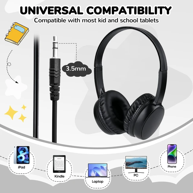 Alt view image 7 of 7 - Classroom Headphones Bulk 20 Pack for for Kids Students K-12, Wholesale School Durable Wired Earphones for Teachers Teens Chromebook Computer Laptop(LS30,20 Black)