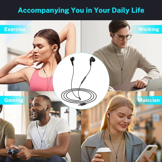 Alt view image 7 of 7 - USB C Headphones for iPhone 17 Air 16 Wired Earphones for Samsung Galaxy S24/S23/S22/S25/S26 Ultra for iPhone 15 Pro Wired Earbud with Mic Stereo Noise Cancelling Type C Earbuds for Pixel 9/Oneplus 12