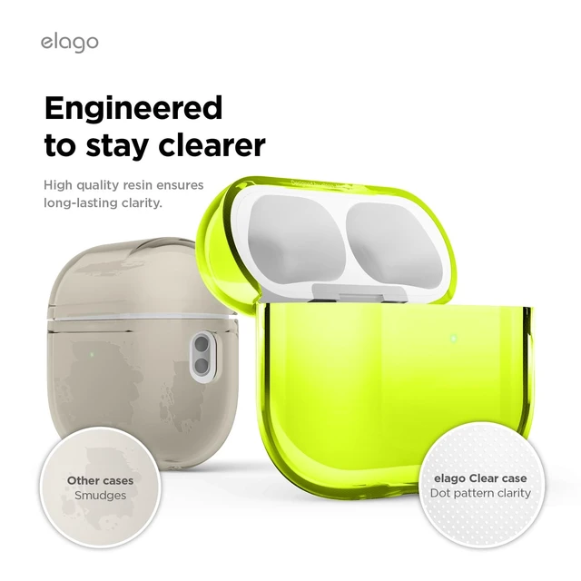 Alt view image 6 of 7 - Clear Case for AirPods Pro 3 Lanyard Included, Strap Included, Reduced Yellowing, Shockproof, Full Protection (Neon Yellow)