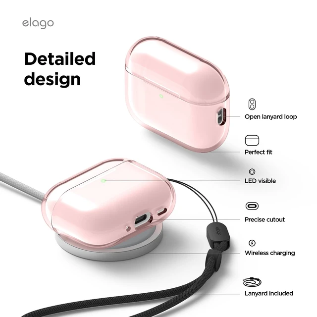 Alt view image 5 of 7 - Clear Case for AirPods Pro 3 Lanyard Included, Strap Included, Reduced Yellowing, Shockproof, Full Protection (Lovely Pink)