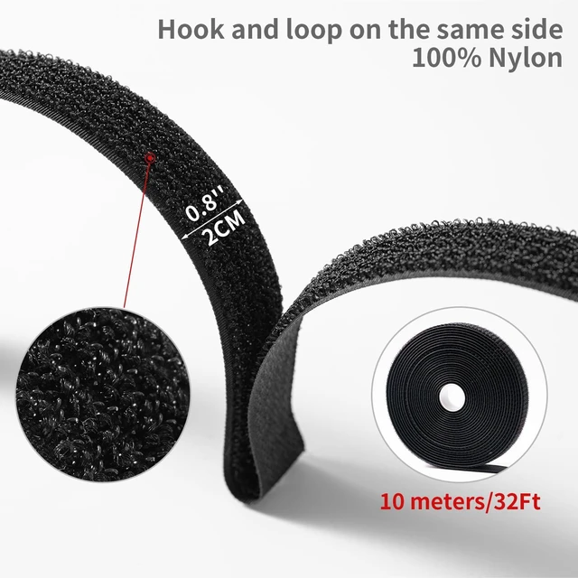 Alt view image 4 of 6 - 0.8"x32Ft Reusable Cable Ties, Hook & Loop Straps with 50 Buckles Adjustable, Cut to Length, Ideal for Wire Management, Cord Organizer, and Cable Straps, Black