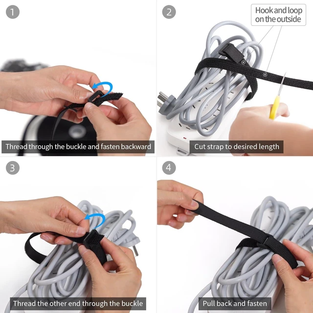 Alt view image 6 of 6 - 0.8"x32Ft Reusable Cable Ties, Hook & Loop Straps with 50 Buckles Adjustable, Cut to Length, Ideal for Wire Management, Cord Organizer, and Cable Straps, Black