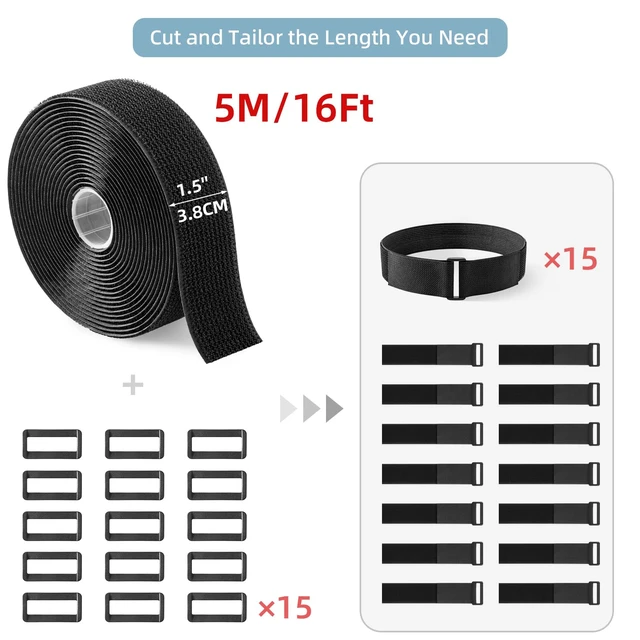 Alt view image 2 of 6 - 1.5''x 16Ft Heavy Duty Hook and Loop Straps with 15 Buckles Adjustable, Cut-to-Length, Reusable Cinch Straps for Securing Cables, Hoses, Pipes, and More