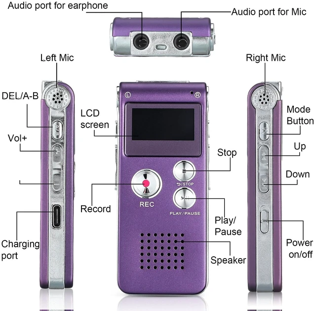 Alt view image 3 of 6 - Ghost Hunting Equipment Paranormal Equipment for Ghost Hunting Digital EVP Voice Activated Recorder Rechargeable Recorder Device with Microphone, 8GB(Purple)