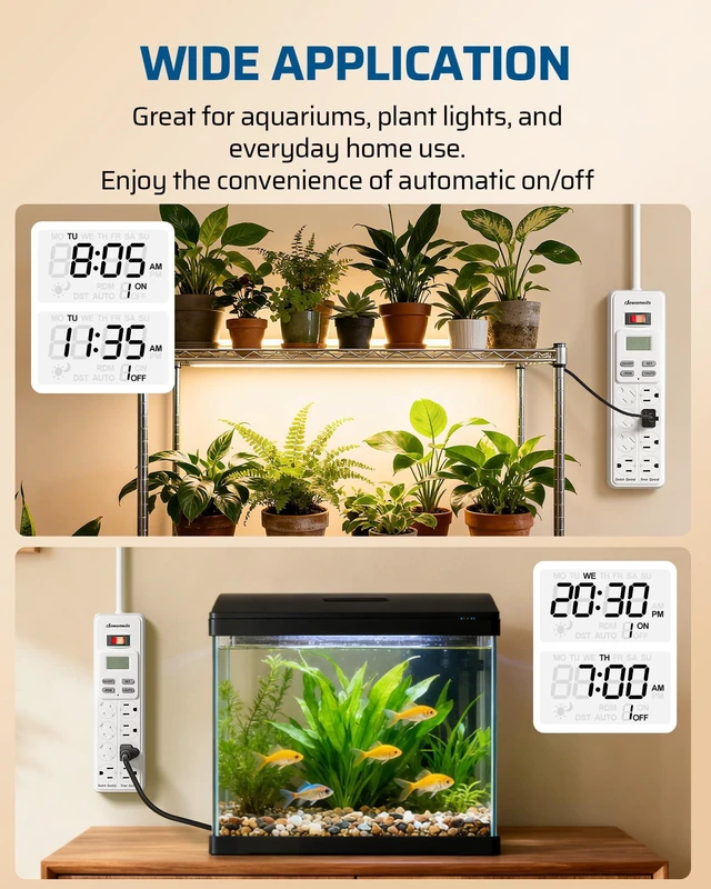 Alt view image 5 of 7 - 8-Outlet Power Strip with Timer for Reptile Light, 15A, UL Listed 4 Timed/4 Always On,14/3 AWG Cord,Digital Timer Outlet for Turtle Grow Light Indoor Bearded Dragon Tank Accessory Aquarium