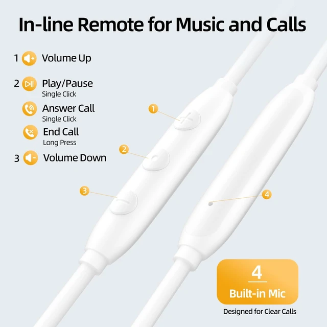 Alt view image 5 of 7 - ENC Noise Cancelling Wired Earbuds, Hybrid Driver Wired Headphones with USB Type C to 3.5mm Adapter, Microphone Hands-Free Calls 3.5mm Jack in Ear Headphones for iPhone 16/15/Samsung/PC