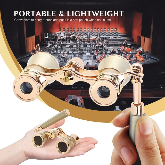 Alt view image 2 of 7 - Opera Glasses 3X25 Theater Binoculars with Retractable Handle Compact with Carrying Bag, Easy to Use with Center-Focus Knob, High-grade Aluminum Aalloy, Elegant Gift for Women (Gold)