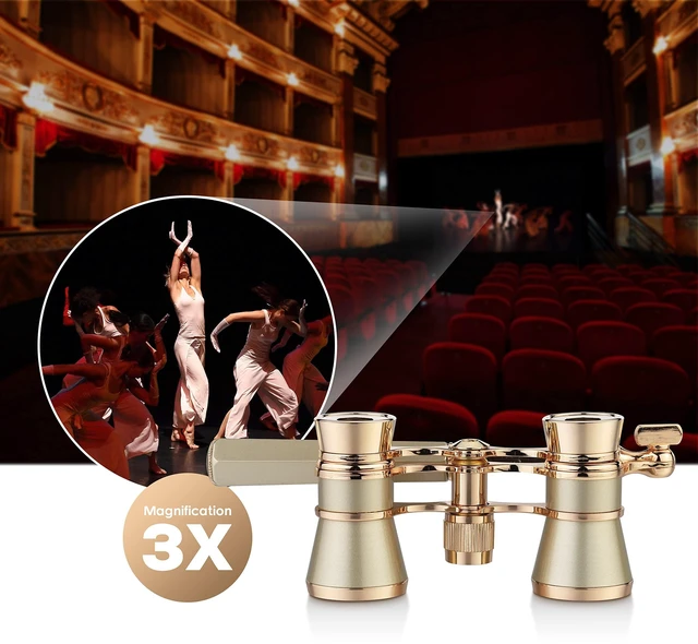 Alt view image 3 of 7 - Opera Glasses 3X25 Theater Binoculars with Retractable Handle Compact with Carrying Bag, Easy to Use with Center-Focus Knob, High-grade Aluminum Aalloy, Elegant Gift for Women (Gold)