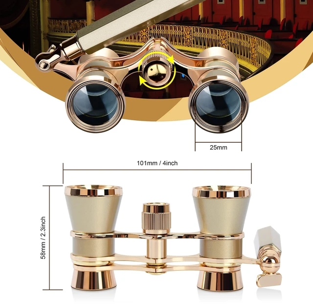 Alt view image 5 of 7 - Opera Glasses 3X25 Theater Binoculars with Retractable Handle Compact with Carrying Bag, Easy to Use with Center-Focus Knob, High-grade Aluminum Aalloy, Elegant Gift for Women (Gold)