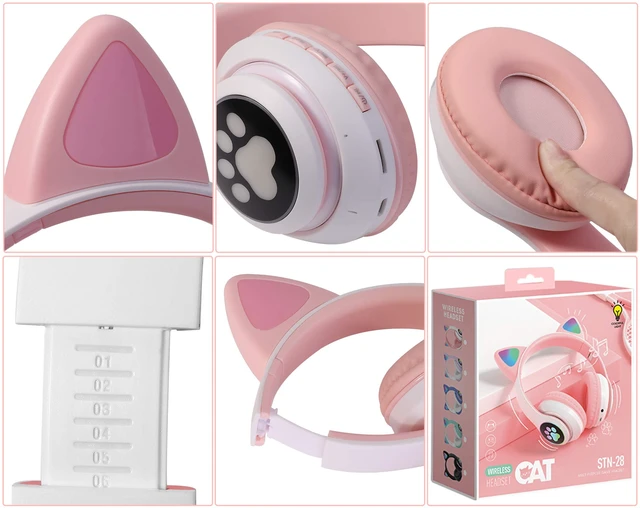 Alt view image 4 of 6 - Cat Ear Kids Bluetooth Headphones, LED, 85dB Volume Limit Bluetooth 6.0 wireless headset with mic, stereo sound, foldable, 3.5mm wired mode for girls, school, tablet, travel