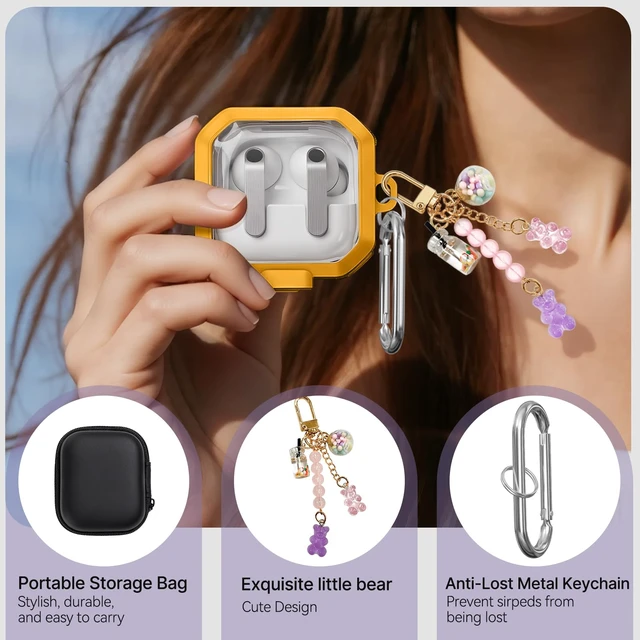 Alt view image 4 of 7 - Secure Lock for Galaxy Buds 4 Pro Case and Buds 4 Case Cover, Clear Soft TPU Case with Cleaner Kit and Keychain for Women Girlu, Cute Cover for Samsung Galaxy Buds 4/4Pro 2026
