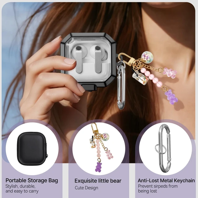 Alt view image 4 of 7 - Secure Lock for Galaxy Buds 4 Pro Case and Buds 4 Case Cover, Clear Soft TPU Case with Cleaner Kit and Keychain for Women Girly, Cute Cover for Samsung Galaxy Buds 4/4Pro 2026