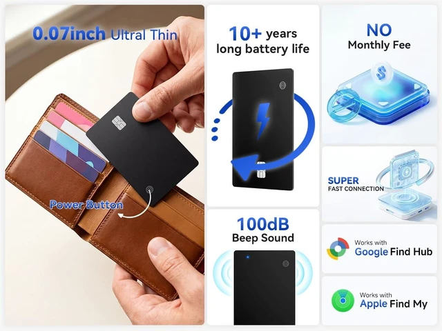 Alt view image 3 of 7 - eirix 1 Pack Wallet Tracking Card (iOS and Android) Ultra Slim 0.07in IP68 Waterproof Rechargeable Work with Apple Find My & Google Find Hub, Item Locator for Card Holder,Passports,Money Clips