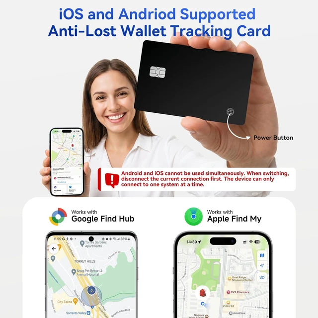 Alt view image 2 of 7 - eirix 1 Pack Wallet Tracking Card (iOS and Android) Ultra Slim 0.07in IP68 Waterproof Rechargeable Work with Apple Find My & Google Find Hub, Item Locator for Card Holder,Passports,Money Clips