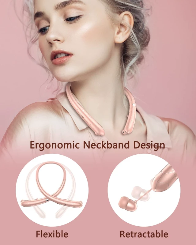 Alt view image 2 of 6 - Neckband Bluetooth Headphones, V5.3 Retractable Headphones with IPX5 Sweatproof, 18H Playtime Sport Headset with Noise Cancelling Mic for Gym, Running, Workout, Outdoor Sports