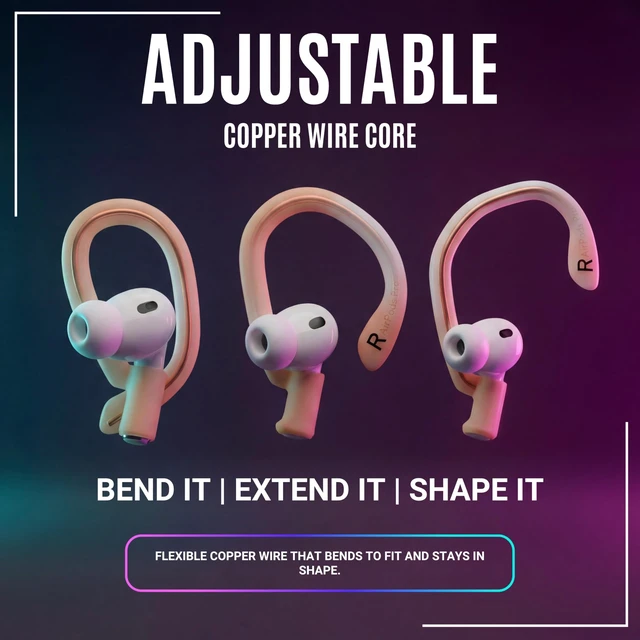 Alt view image 2 of 7 - HookZ Pro 3 - Adjustable Ear Hooks for AirPods Pro 3 Made by Wicked Cushions Malleable Core, Custom Fit, Secure & Comfortable, Patent Pending Pink Marble