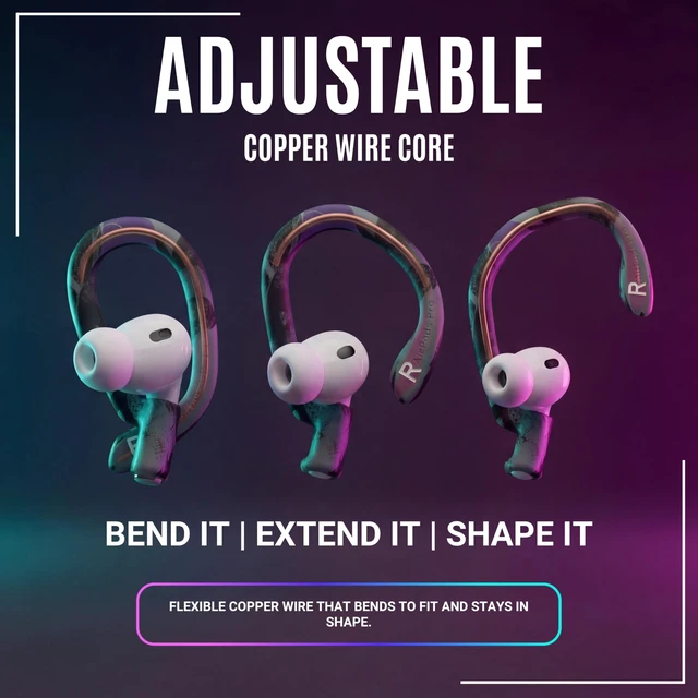 Alt view image 2 of 7 - HookZ Pro 3 - Adjustable Ear Hooks for AirPods Pro 3 Made by Wicked Cushions Malleable Core, Custom Fit, Secure & Comfortable, Patent Pending 90's Black
