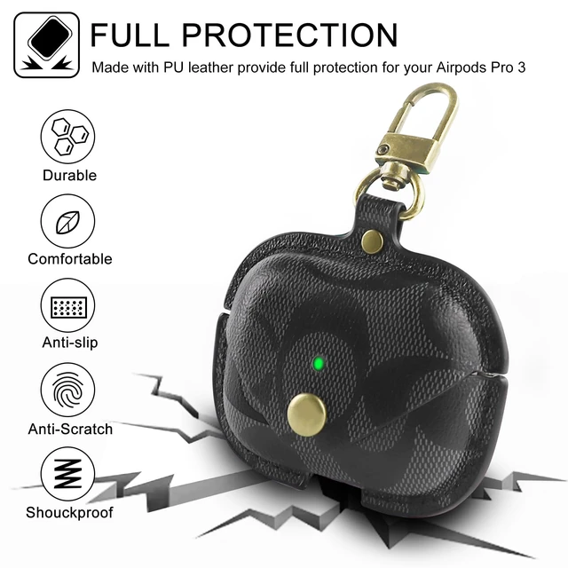 Alt view image 3 of 6 - for AirPods Pro 3 Case, Leather Cute Full Body Shockproof Protective Cover for AirPods Pro 3nd Generation Case for Women Men, Drop Protection (E)